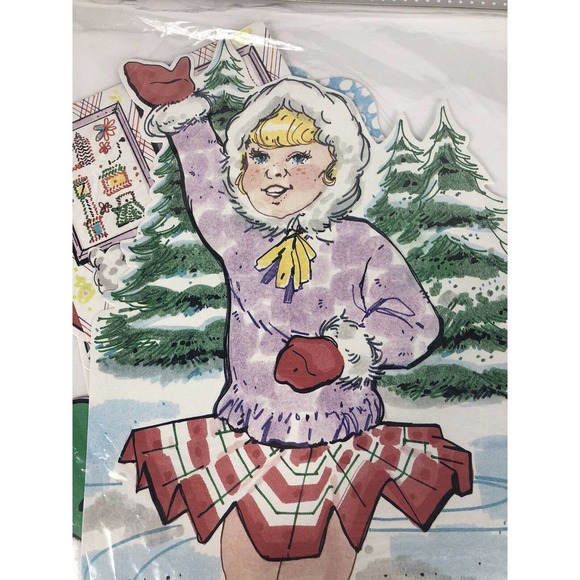Winter Skater Christmas Cut Outs Set 6 13-16" Birthday Party Classroom Decor Vtg - Picture 2 of 9